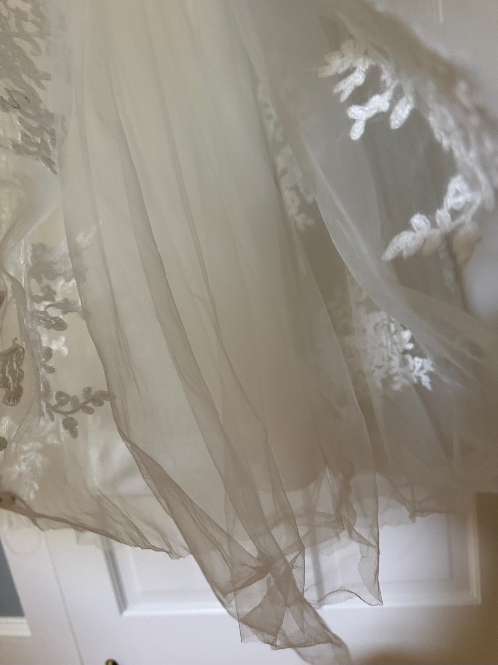 White Tulle Flower Girl Dress with Lace Cap Sleeves - Picture 4 of 12